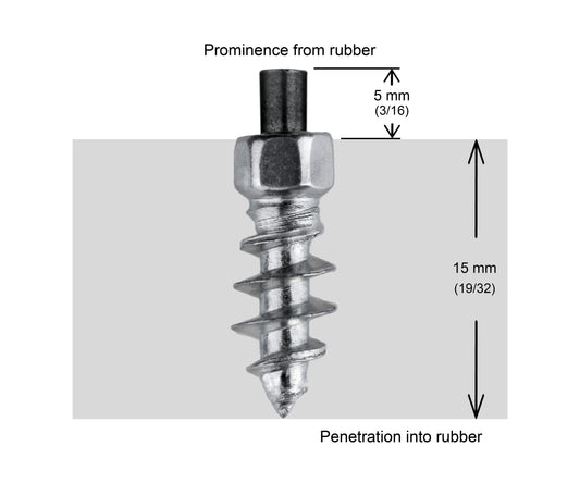 Close-up of iGrip ST-18F 18mm snowmobile stud for superior ice traction and stability