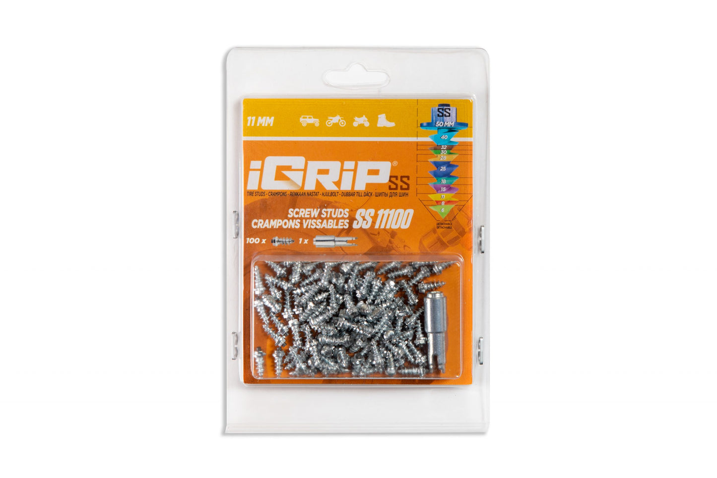 SS-11 iGrip 11mm shouldered tire studs providing strong traction and stability on icy and snowy surfaces