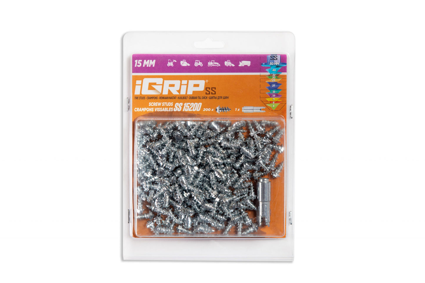 SS-15 iGrip 15mm shouldered tire studs providing heavy-duty traction and stability on icy and snowy surfaces