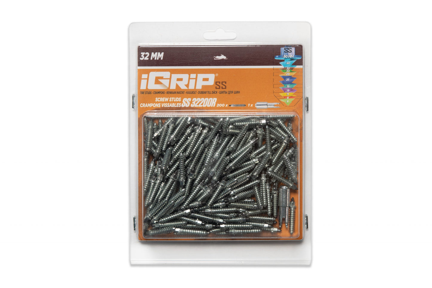 SS-32R iGrip 32mm shouldered racing tire studs providing professional traction and control on icy racing tracks