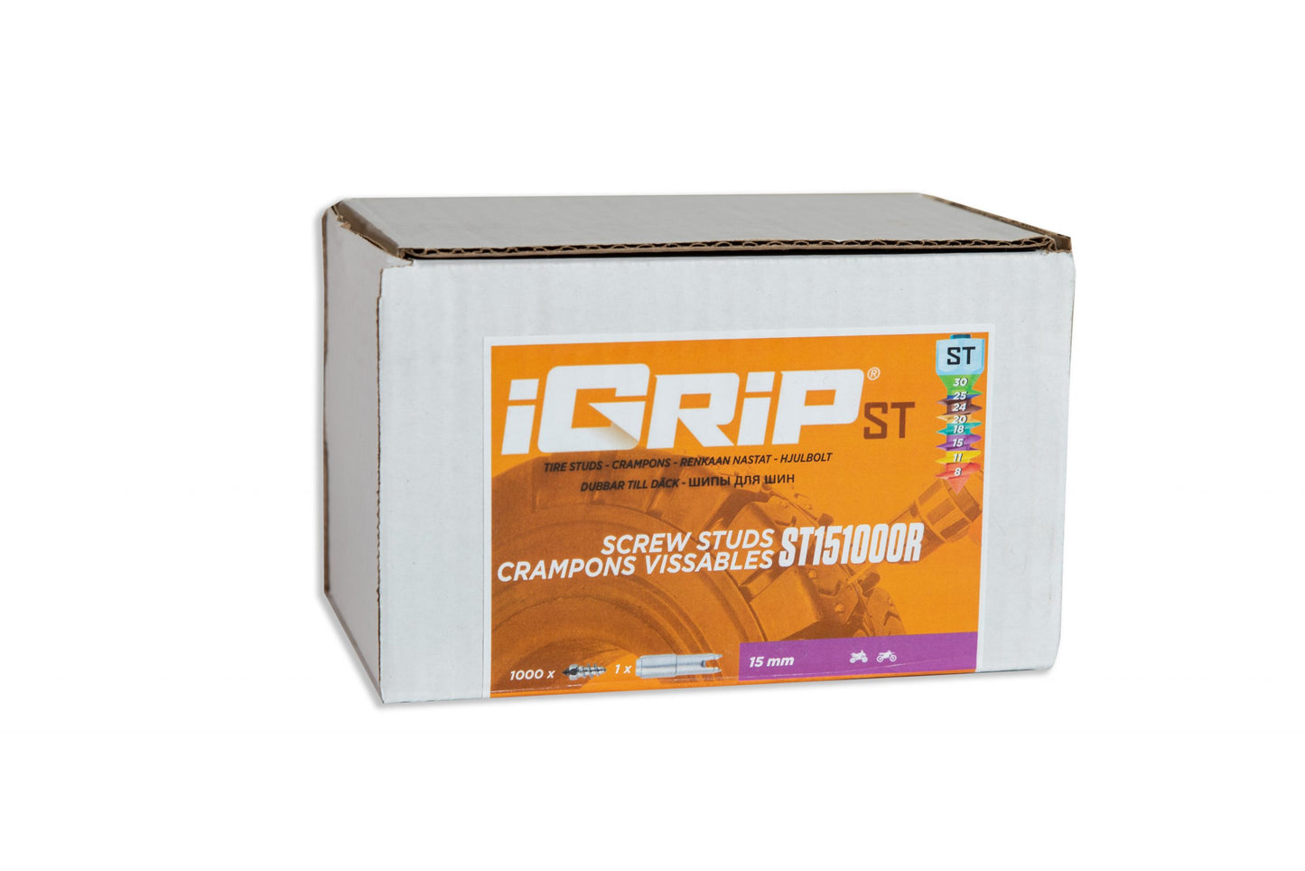 ST-15R iGrip 15mm standard racing studs providing high-speed traction and control on icy and snowy surfaces