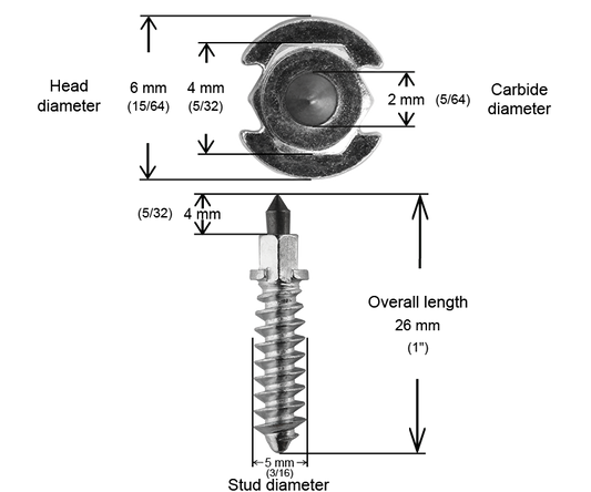 SS-28R iGrip 28mm shouldered racing tire studs providing powerful traction and control on icy tracks