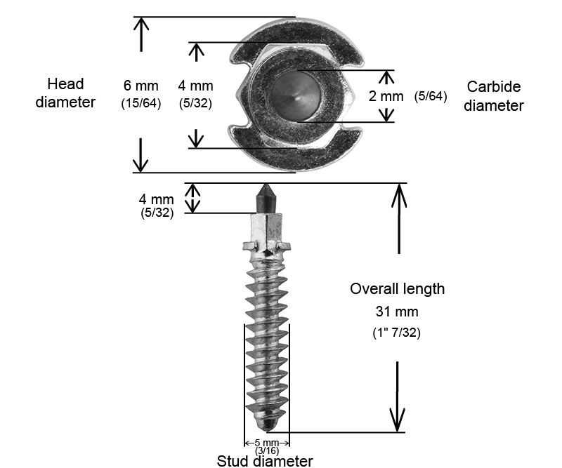 SS-32R iGrip 32mm shouldered racing tire studs providing professional traction and control on icy racing tracks