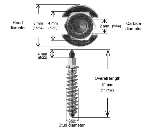 SS-32R iGrip 32mm shouldered racing tire studs providing professional traction and control on icy racing tracks